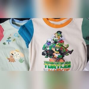 2 Box Lunch Short Sleeve Shirts 3T Sanrio Cinnamoroll Camping & Naruto/TMNT